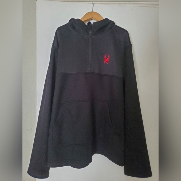 Spyder Men's Large Embroidery 1/4 Zip Pullover Hoodie Black Casual Winter Fall - Picture 1 of 14
